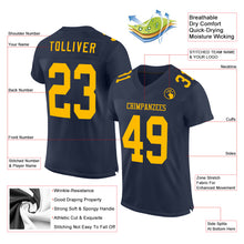 Laden Sie das Bild in den Galerie-Viewer, Custom Navy Gold Mesh Authentic Football Jersey