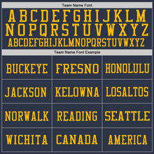 Laden Sie das Bild in den Galerie-Viewer, Custom Navy Gold Mesh Authentic Football Jersey