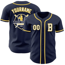 Laden Sie das Bild in den Galerie-Viewer, Custom Navy White-Yellow Authentic Baseball Jersey
