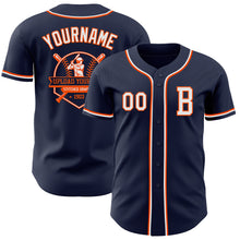 Load image into Gallery viewer, Custom Navy White-Orange Authentic Baseball Jersey