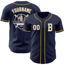 Laden Sie das Bild in den Galerie-Viewer, Custom Navy White-Old Gold Authentic Baseball Jersey
