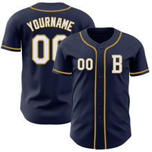 Laden Sie das Bild in den Galerie-Viewer, Custom Navy White-Old Gold Authentic Baseball Jersey