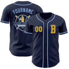 Загрузить изображение в средство просмотра галереи, Custom Navy Gold-Light Blue Authentic Baseball Jersey