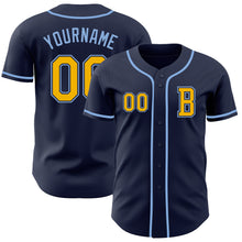 Загрузить изображение в средство просмотра галереи, Custom Navy Gold-Light Blue Authentic Baseball Jersey