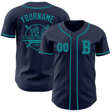 Laden Sie das Bild in den Galerie-Viewer, Custom Navy Teal Authentic Baseball Jersey