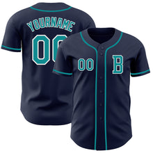Загрузить изображение в средство просмотра галереи, Custom Navy Teal-White Authentic Baseball Jersey