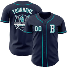 Загрузить изображение в средство просмотра галереи, Custom Navy White-Teal Authentic Baseball Jersey