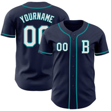 Загрузить изображение в средство просмотра галереи, Custom Navy White-Teal Authentic Baseball Jersey