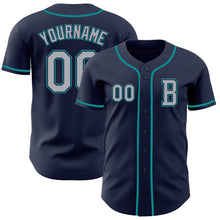 Загрузить изображение в средство просмотра галереи, Custom Navy Gray-Teal Authentic Baseball Jersey