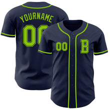 Загрузить изображение в средство просмотра галереи, Custom Navy Neon Green Authentic Baseball Jersey