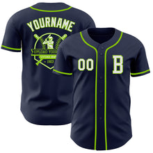 Load image into Gallery viewer, Custom Navy White-Neon Green Authentic Baseball Jersey