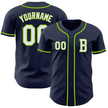 Load image into Gallery viewer, Custom Navy White-Neon Green Authentic Baseball Jersey