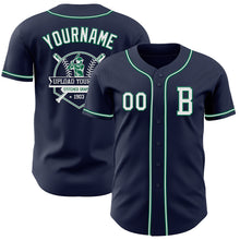 Load image into Gallery viewer, Custom Navy White-Kelly Green Authentic Baseball Jersey