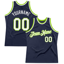Загрузить изображение в средство просмотра галереи, Custom Navy White-Neon Green Authentic Throwback Basketball Jersey