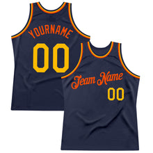 Laden Sie das Bild in den Galerie-Viewer, Custom Navy Gold-Orange Authentic Throwback Basketball Jersey