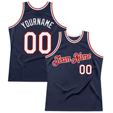Загрузить изображение в средство просмотра галереи, Custom Navy White-Red Authentic Throwback Basketball Jersey