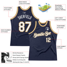 Загрузить изображение в средство просмотра галереи, Custom Navy White-Old Gold Authentic Throwback Basketball Jersey
