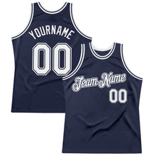 Загрузить изображение в средство просмотра галереи, Custom Navy White Authentic Throwback Basketball Jersey