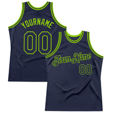Загрузить изображение в средство просмотра галереи, Custom Navy Neon Green Authentic Throwback Basketball Jersey