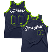 Загрузить изображение в средство просмотра галереи, Custom Navy Neon Green-White Authentic Throwback Basketball Jersey