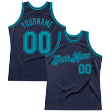 Загрузить изображение в средство просмотра галереи, Custom Navy Teal Authentic Throwback Basketball Jersey