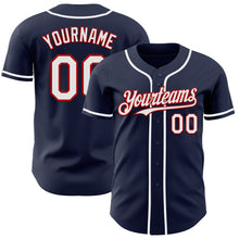 Load image into Gallery viewer, Custom Navy White-Red Authentic Baseball Jersey