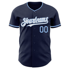 Load image into Gallery viewer, Custom Navy White-Light Blue Authentic Baseball Jersey