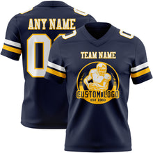 Load image into Gallery viewer, Custom Navy White-Gold Authentic Football Jersey