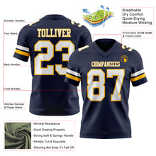 Load image into Gallery viewer, Custom Navy White-Gold Authentic Football Jersey