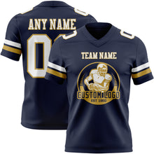 Load image into Gallery viewer, Custom Navy White-Old Gold Authentic Football Jersey