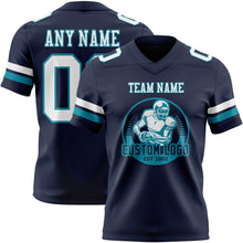 Load image into Gallery viewer, Custom Navy White-Teal Authentic Football Jersey