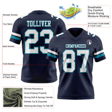 Load image into Gallery viewer, Custom Navy White-Teal Authentic Football Jersey