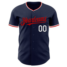 Load image into Gallery viewer, Custom Navy White-Red Authentic Baseball Jersey