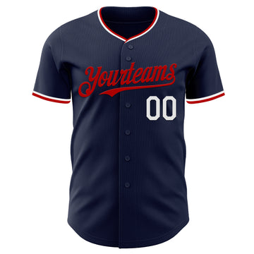 Custom Navy White-Red Authentic Baseball Jersey