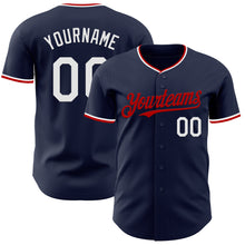 Load image into Gallery viewer, Custom Navy White-Red Authentic Baseball Jersey