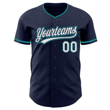 Загрузить изображение в средство просмотра галереи, Custom Navy White-Teal Authentic Baseball Jersey