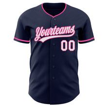 Загрузить изображение в средство просмотра галереи, Custom Navy White-Pink Authentic Baseball Jersey