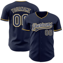 Load image into Gallery viewer, Custom Navy White-Old Gold Authentic Baseball Jersey