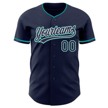Загрузить изображение в средство просмотра галереи, Custom Navy White-Teal Authentic Baseball Jersey