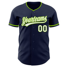 Laden Sie das Bild in den Galerie-Viewer, Custom Navy White-Neon Green Authentic Baseball Jersey