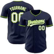 Laden Sie das Bild in den Galerie-Viewer, Custom Navy White-Neon Green Authentic Baseball Jersey