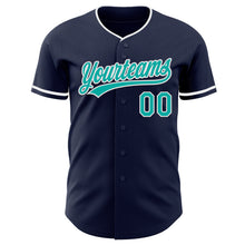 Загрузить изображение в средство просмотра галереи, Custom Navy Aqua-White Authentic Baseball Jersey