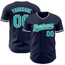 Загрузить изображение в средство просмотра галереи, Custom Navy Aqua-White Authentic Baseball Jersey