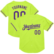 Load image into Gallery viewer, Custom Neon Green Purple Mesh Authentic Throwback Baseball Jersey