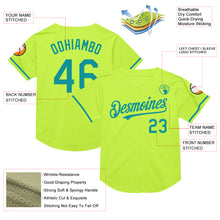 Load image into Gallery viewer, Custom Neon Green Teal Mesh Authentic Throwback Baseball Jersey