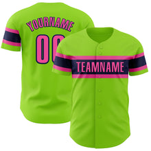 Load image into Gallery viewer, Custom Neon Green Pink-Navy Authentic Baseball Jersey