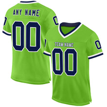 Laden Sie das Bild in den Galerie-Viewer, Custom Neon Green Navy-White Mesh Authentic Throwback Football Jersey