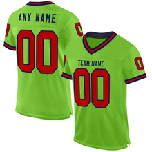Charger l'image dans la galerie, Custom Neon Green Red-Navy Mesh Authentic Throwback Football Jersey