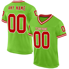 Charger l'image dans la galerie, Custom Neon Green Red-White Mesh Authentic Throwback Football Jersey