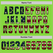 Laden Sie das Bild in den Galerie-Viewer, Custom Neon Green Vintage USA Flag Black-Old Gold Mesh Authentic Throwback Football Jersey